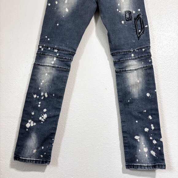 CJ Black Premium Skinny Flex Jeans 34x34 Moto Distressed Paint Splatter Denim - Picture 3 of 14